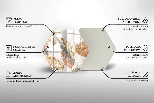 Üveg vágódeszka Boho tollak és levelek