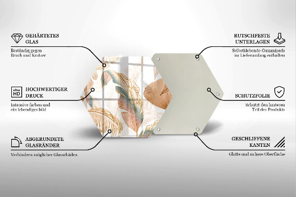 Üveg vágódeszka Boho tollak és levelek