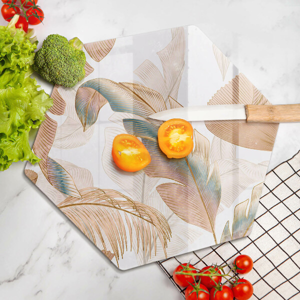 Üveg vágódeszka Boho tollak és levelek