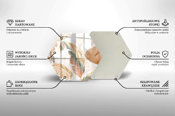 Üveg vágódeszka Boho tollak és levelek