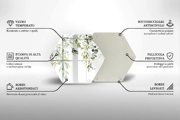Üveg vágódeszka Dekoratív levelek és virágok