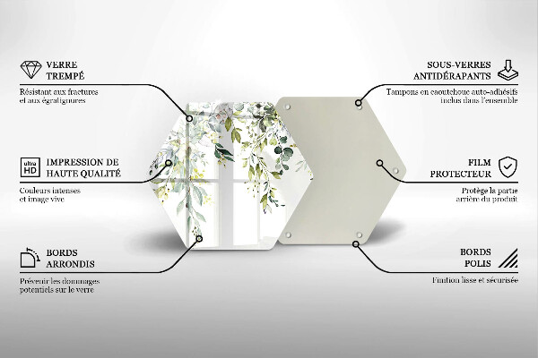 Üveg vágódeszka Dekoratív levelek és virágok