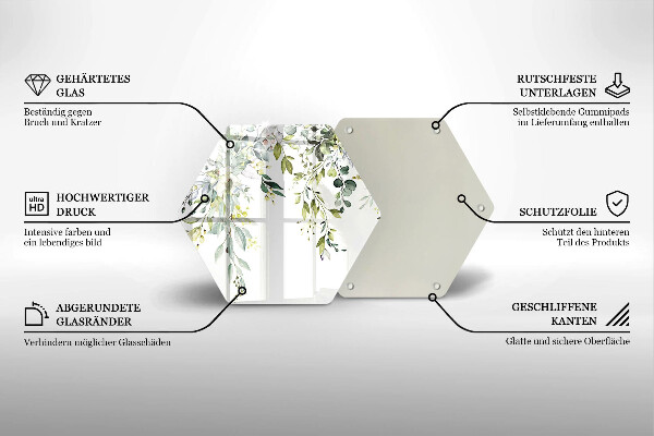 Üveg vágódeszka Dekoratív levelek és virágok