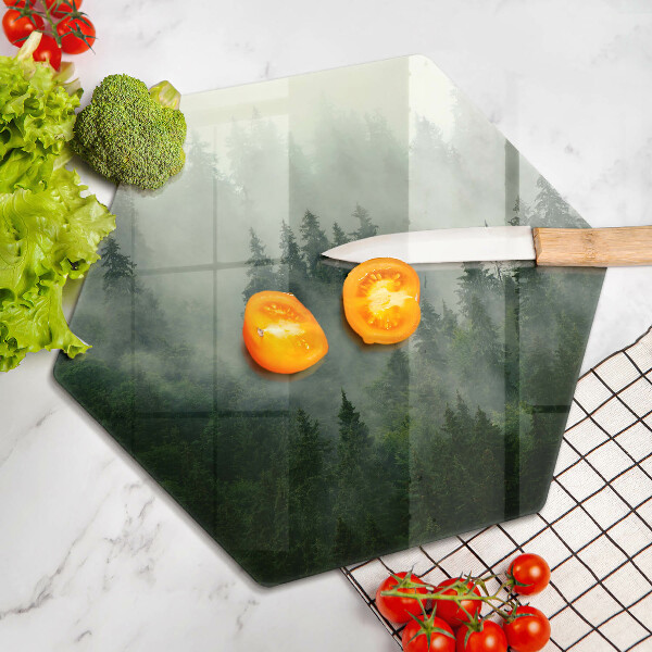 Üveg vágódeszka Ködös erdei táj