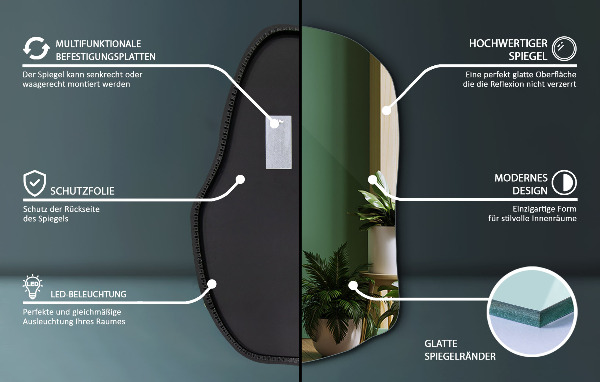 Ledes egyedi alakú tükör egyedi 100x65 cm