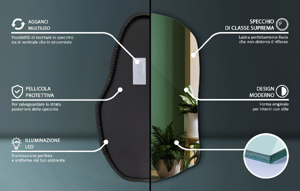 Ledes egyedi alakú tükör egyedi 100x65 cm