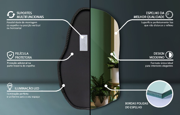 Ledes egyedi alakú tükör egyedi 100x65 cm