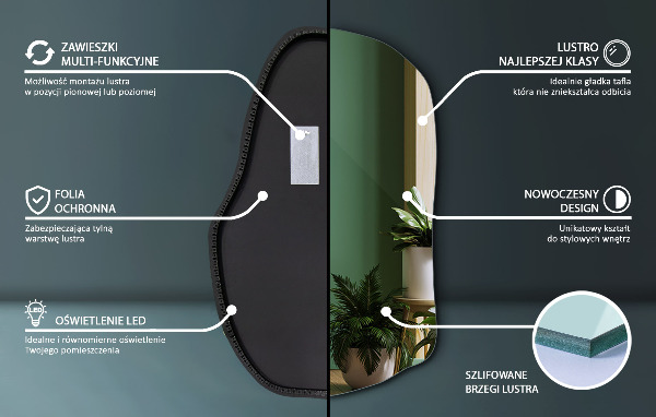 Szabálytalan led tükör divatos 80x52 cm