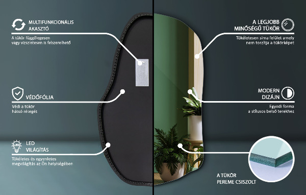 Szabálytalan led tükör divatos 80x52 cm