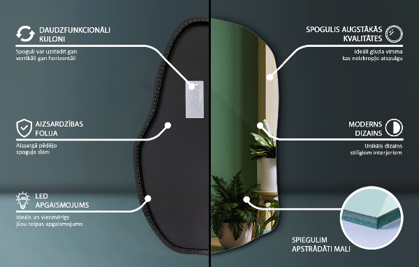 Szabálytalan led tükör divatos 80x52 cm