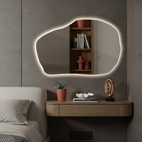 Szokatlan forma tükör led világítással modern 90x59 cm