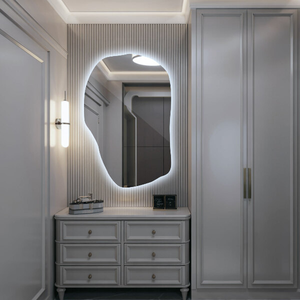 Szokatlan forma tükör led világítással modern 90x59 cm