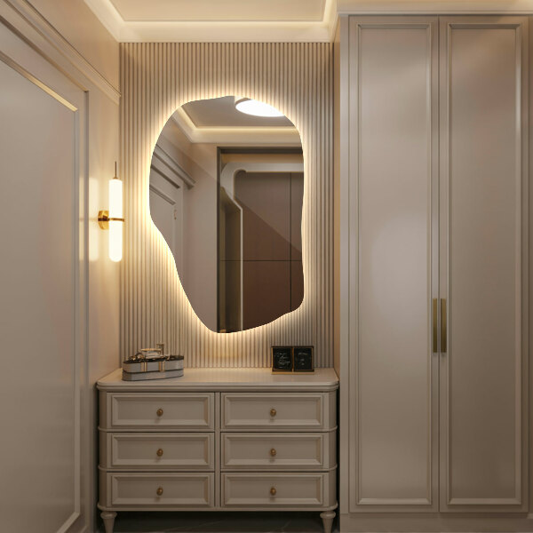 Szokatlan forma tükör led világítással modern 90x59 cm