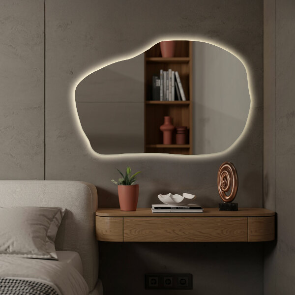 Szokatlan forma tükör led világítással modern 90x59 cm