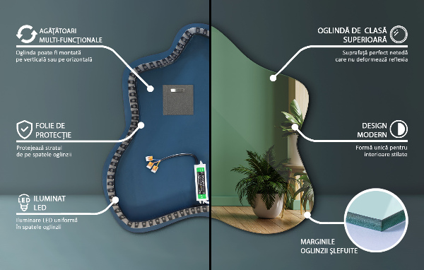 Szabálytalan folt alakú ledes tükrök 48x49 cm