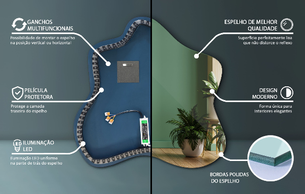 Szabálytalan folt alakú ledes tükrök 58x58 cm