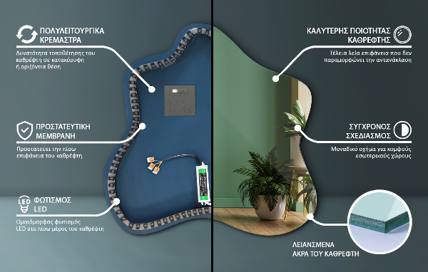 Szabálytalan folt alakú led tükör 77x77 cm