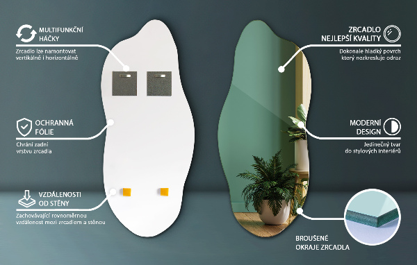 Szabálytalan tükör dekoratív a falra 35x80 cm