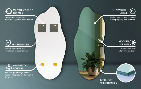 Szabálytalan tükör dekoratív a falra 35x80 cm