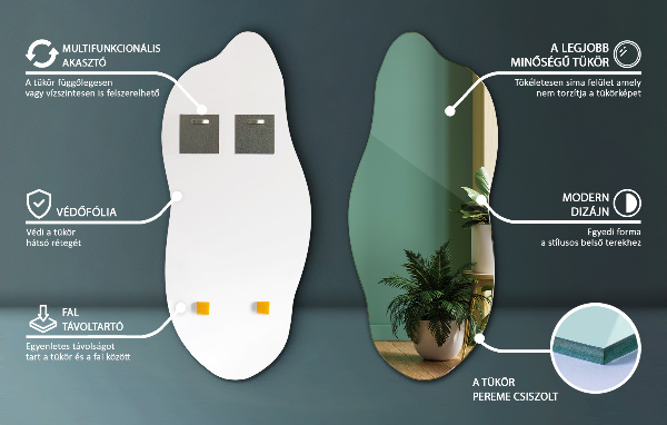 Szabálytalan tükör dekoratív a falra 35x80 cm