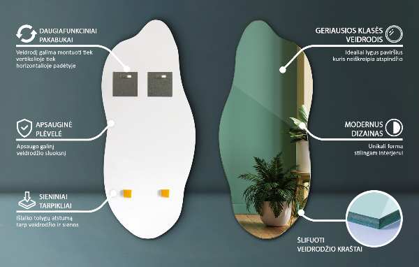 Aszimmetrikus forma tükör keret nélkül 40x90 cm