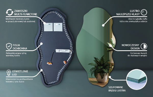 Ledes szimmetria nélküli tükör elegáns 40x80 cm