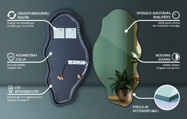 Ledes szimmetria nélküli tükör elegáns 40x80 cm