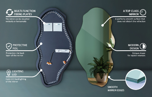 Ledes egyedi alakú tükör modern 45x90 cm