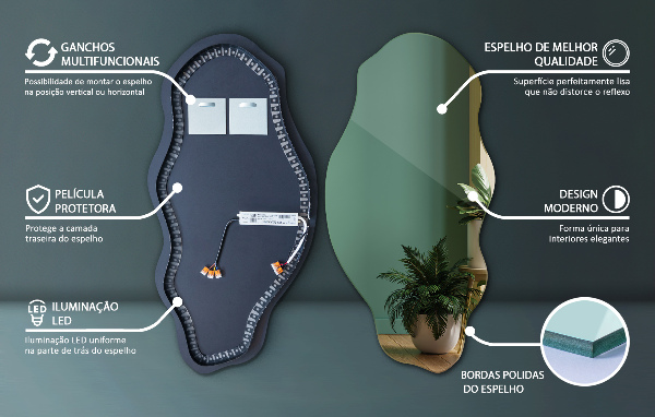 Ledes egyedi alakú tükör modern 45x90 cm