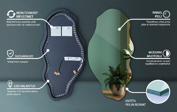 Ledes egyedi alakú tükör modern 45x90 cm