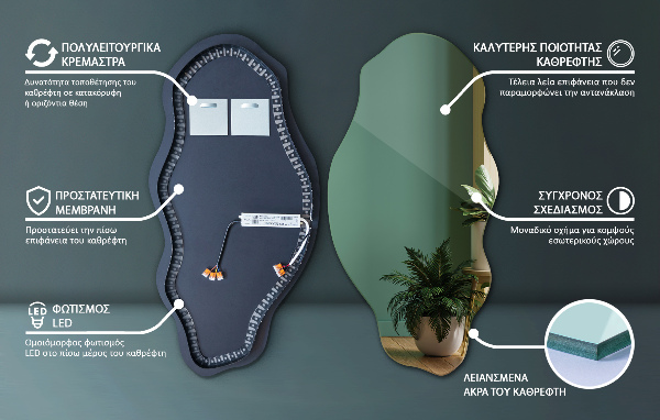 Furcsa forma ledes tükör dekoratív 50x100 cm