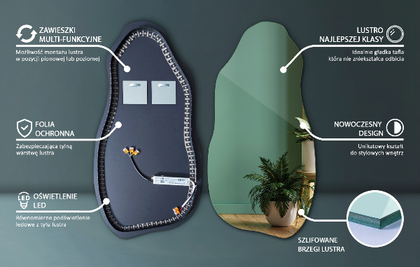 Szokatlan forma tükör led világítással 40x80 cm