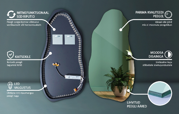 Szabálytalan led tükör 45x90 cm