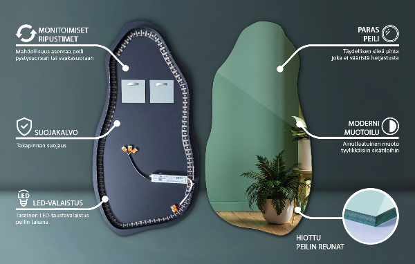 Szabálytalan led tükör 45x90 cm