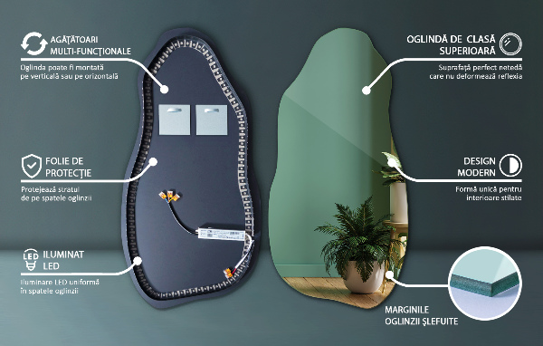 Szabálytalan ledes tükrök 50x100 cm