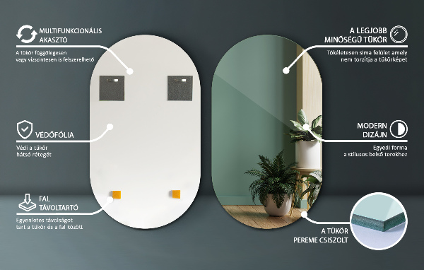 Ovális fali tükör 46x80 cm