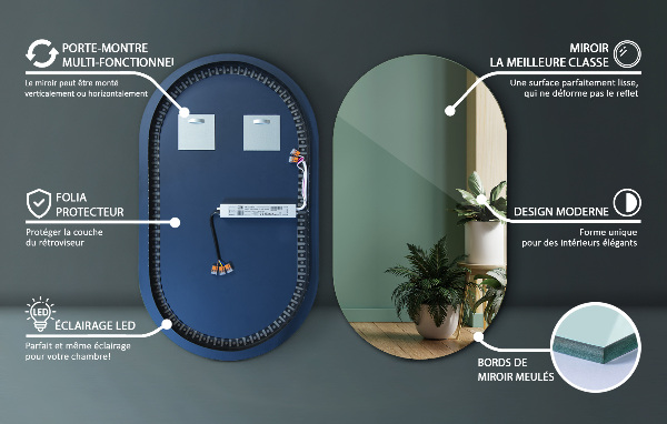 Ovál tükör világítás 52x90 cm