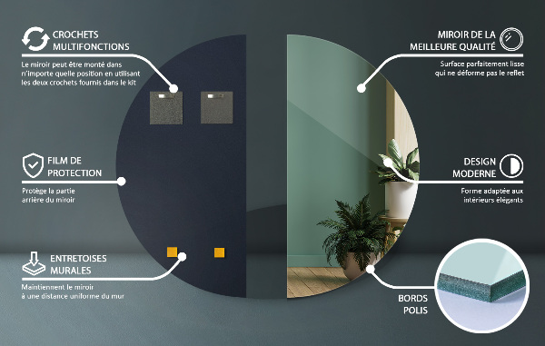 Félkör tükör keret nélkül 25x50 cm