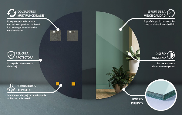 Félkör tükör keret nélkül 25x50 cm