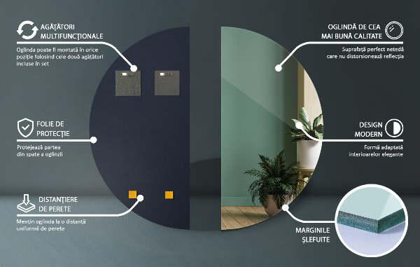 Félkör tükör keret nélkül 25x50 cm