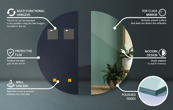 Félkör alakú tükör keret nélkül 40x80 cm