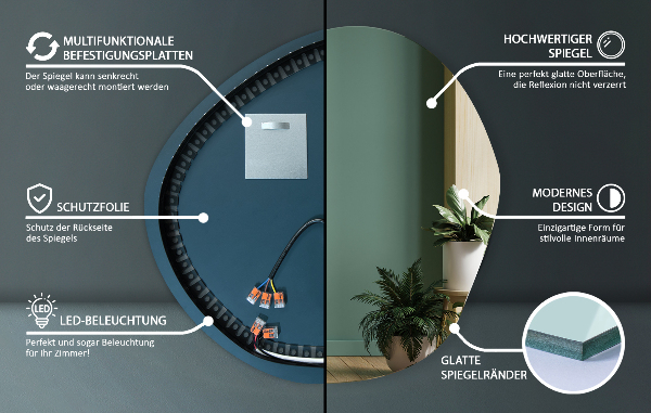 Szabálytalan ledes tükrök 48x48 cm