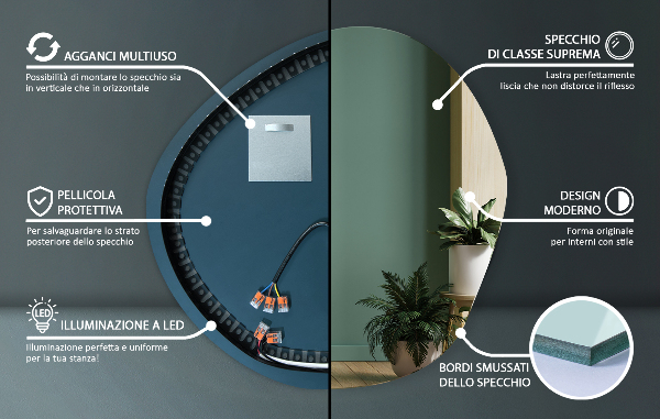 Szabálytalan ledes tükrök 48x48 cm