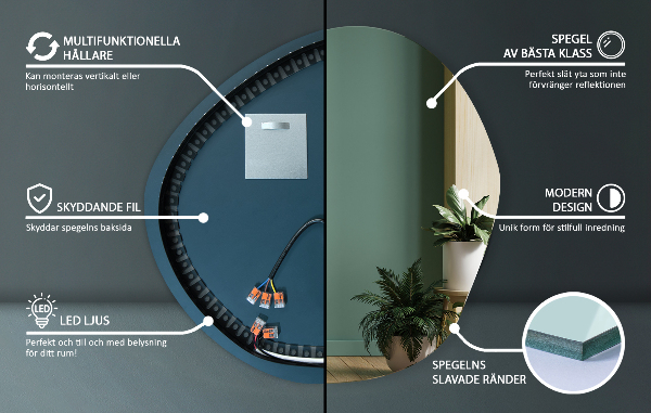 Szokatlan forma tükör világítás 77x77 cm