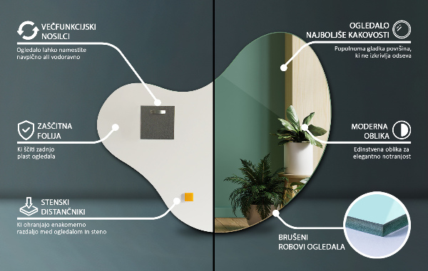 Tükör organikus keret nélküli 58x58 cm