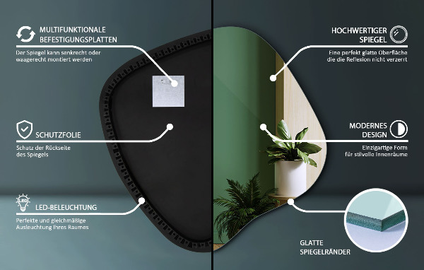 Szabálytalan led tükör 68x67 cm