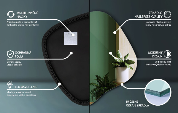 Szabálytalan led tükör 68x67 cm