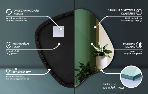 Szabálytalan led tükör 68x67 cm