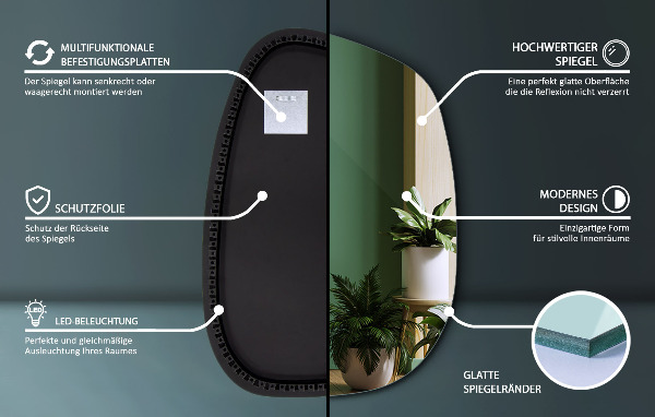 Szabálytalan ledes tükrök 49x34 cm