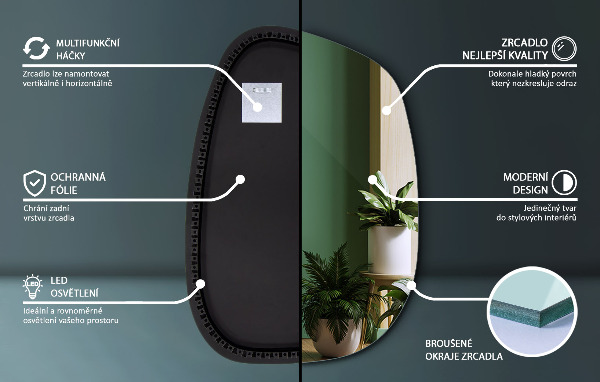 Szabálytalan ledes tükrök 49x34 cm